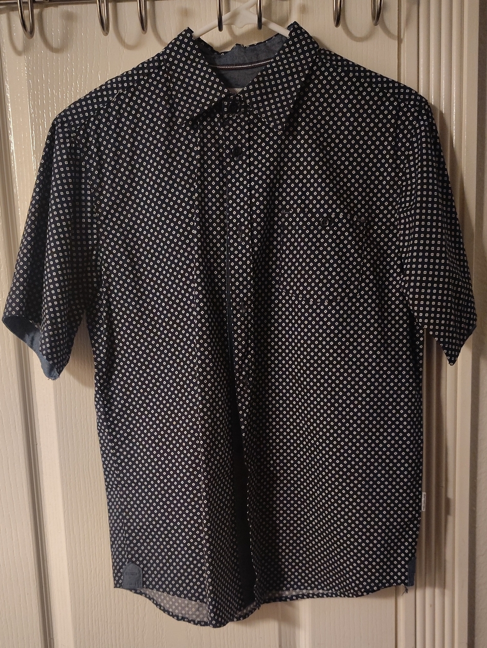 Kids Short-Sleeve Navy Geometric Button-Up Shirt Size 14/16